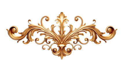 Elegant Golden Baroque Ornament for Luxury Design on transparent background	