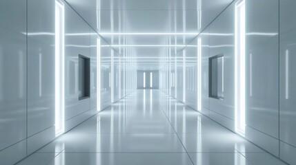 Obraz premium Futuristic White Corridor: A Gleaming Path of Light and Modern Architecture