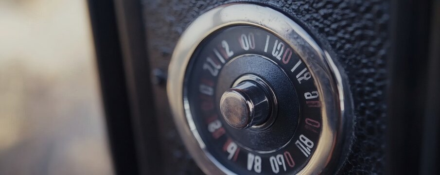 Close up of a black car speedometer showing numbers and details