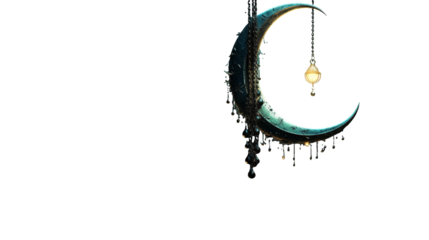 Enchanted Crescent Moon with Glowing Lantern Mystical Fantasy Art on transparent background	