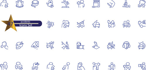 icons related to accidents. Linear icon collection.