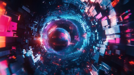 Obraz premium A digital illustration of a planet in a black hole.