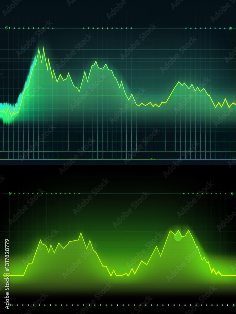 Wall mural animated graph of traffic and website annotations with blue background and white text box