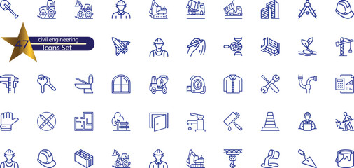 icons related to civil engineering. Linear icon collection.