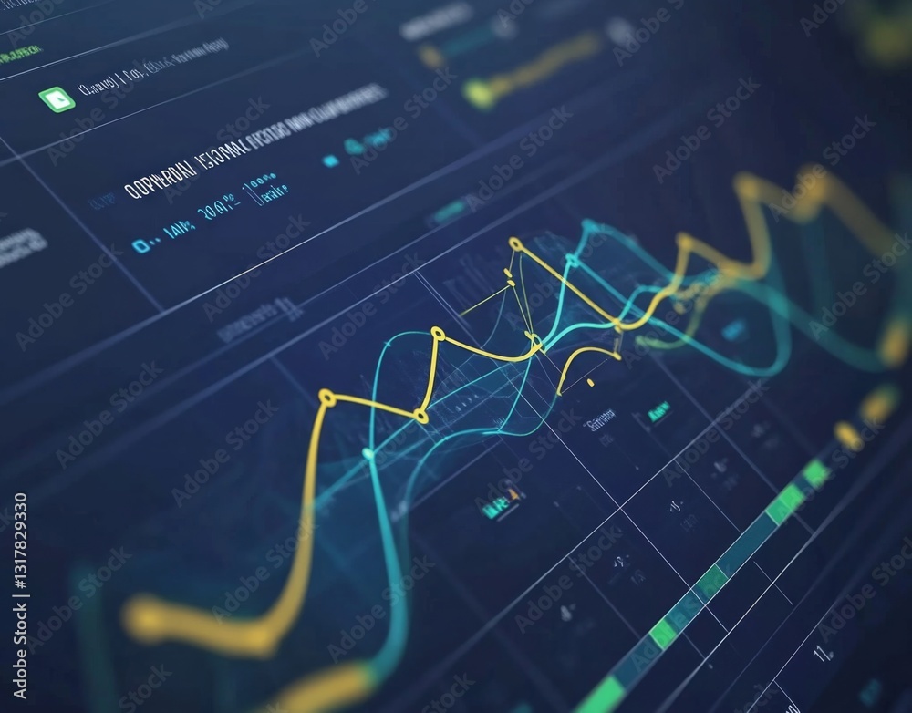 Wall mural animated graph of traffic and website annotations with blue background and white text box