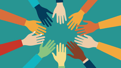 Hands Joining Together Multiple hands from various cultures coming together in a circle showcasing unity in investing in social causes.