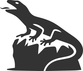 Lizard sitting on a rock with its mouth open vector silhouette