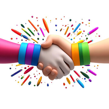 Collection of Cartoon Elements Rainbow Color LGBT Sytle , hand chake  