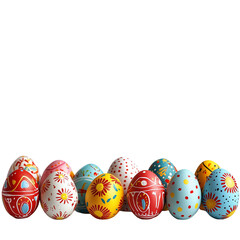 Fototapeta premium Colorful Painted Easter Eggs Festive Design art red dots isolated on transparent background