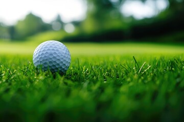 Obraz premium Close-up of a golf ball on green grass.