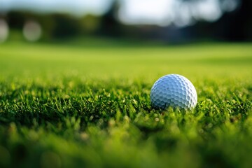 Obraz premium Close-up of a golf ball on green grass.