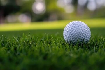 Obraz premium Close-up of a golf ball on green grass.