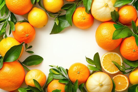 Vibrant citrus fruits arranged in a circle frame