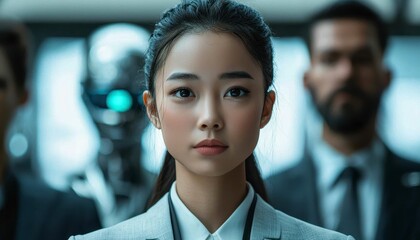 In a futuristic office setting, digital avatars converge for a pivotal business meeting The atmosphere hums with innovation as deep-learning communication models facilitate seamless interaction These