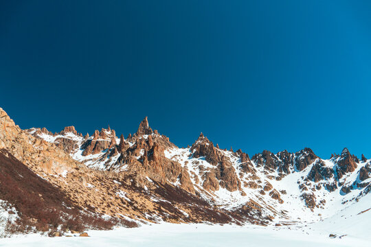 scenery panoramic snow covered mountains in patagonia