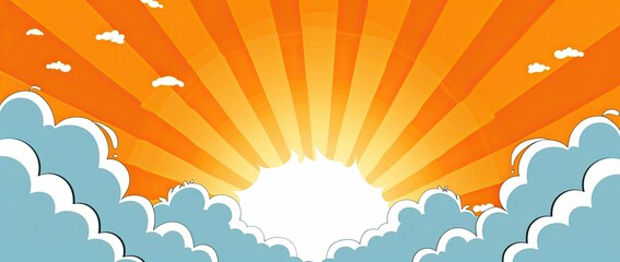 Fototapeta premium The background features a beautiful blue summer sky and a sun shining brightly at sunset