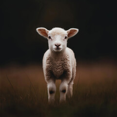 Obraz premium Lämmchen schaut neugierig in die Kamera auf der grünen Wiese