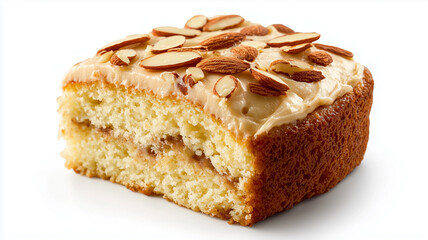 Slice of Almond Cake Isolated on White Background  

