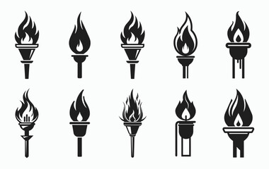 a fire torch silhouette vector Illustration,  torch vector icon