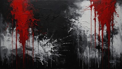 Abstract white and red paint splash on black grunge texture background