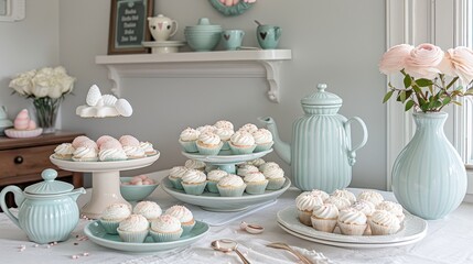 Elegant easter brunch table setting with charming pastel decorations and delightful accents