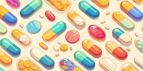 Colorful capsule and pill icons set in flat vector style.