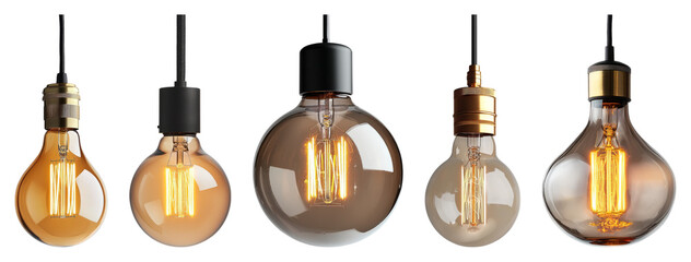 Vintage Light Bulbs in Various Shapes and Styles for Interior Design, PNG bundle collection, Isolated on Transparent Background