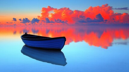 Peaceful Sunrise Boat on Calm Water