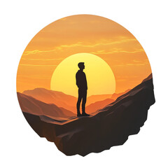Man Silhouette Sunset Mountain Landscape