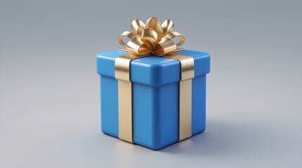 Fototapeta premium Gift Box with Gold Ribbon and Bow, Blue Present for Celebrations, Festive Packaging, Birthday,