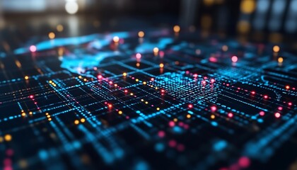 A digital abstract representation of data interconnected on a circuit board