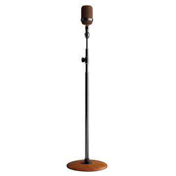 Microphone stand with a microphone on top of it on transparent background