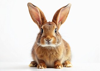 Obraz premium Adorable Brown Bunny Posing Against White Background - Cute Pet Stock Photo