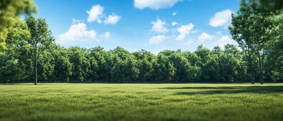 Sunny field, forest backdrop, nature scene