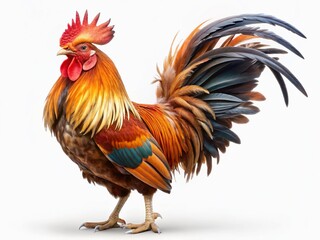 Angry Rooster Isolated on White Background - Panoramic Stock Photo