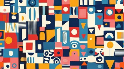 Bright and playful seamless pattern collection with colorful doodles and basic shapes