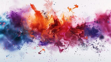 A chaotic abstract explosion of colors with layered brush textures on a white background.