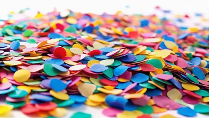Colorful Confetti Scattered on White Background - Festive Party Decoration Stock Photo