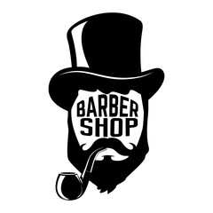 Barber shop emblems. Set of the barber tools. Different hairstyles. Design elements for logo, label, emblem, sign, badge.