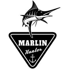 Marlin fishing. Swordfish icons. Deep sea fishing. Design elements for emblem, sign, brand mark. Vector illustration.