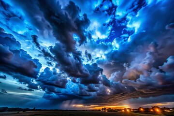 Dramatic Moody Sky: Gray Clouds Over Blue, Night Photography Stock Photo