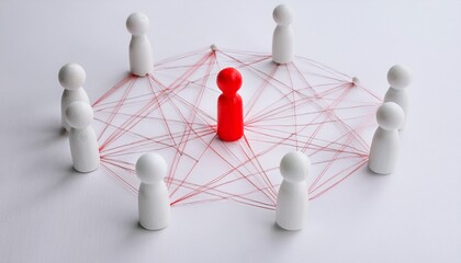 Obraz premium a red figure is the center of the interconnected network of white figures. It's about leadership and connection