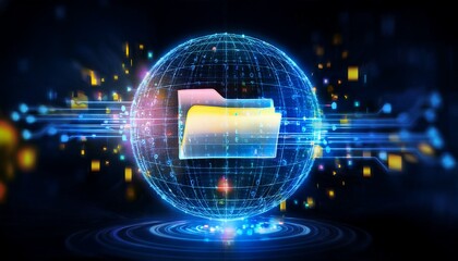 Fototapeta premium Global data storage, digital file folder in futuristic sphere