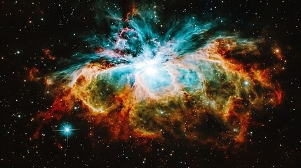Obraz premium A colorful nebula glows brightly amidst countless distant stars
