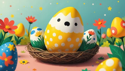 easter eggs in a nest
