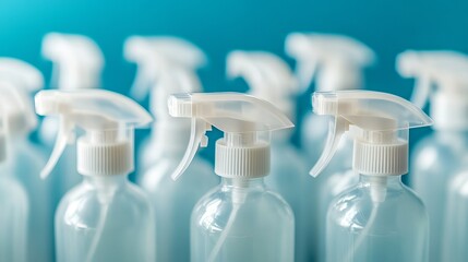 Unlabeled white bottles and a sanitary spray designed for protection during the pandemic, specifically against the coronavirus.