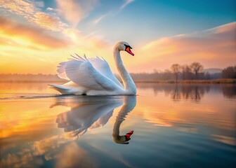 Fototapeta premium Graceful Swan on Serene Lake - Elegant Wildlife Photography