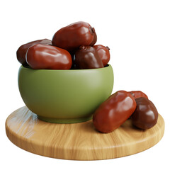 3D Render of a Bowl of Dates on a Wooden Platter