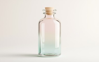 Pink And Teal Ombre Glass Bottle With Cork Stopper On White Background