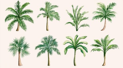  Vintage Hand-Drawn Palm Tree Doodle Illustration Set